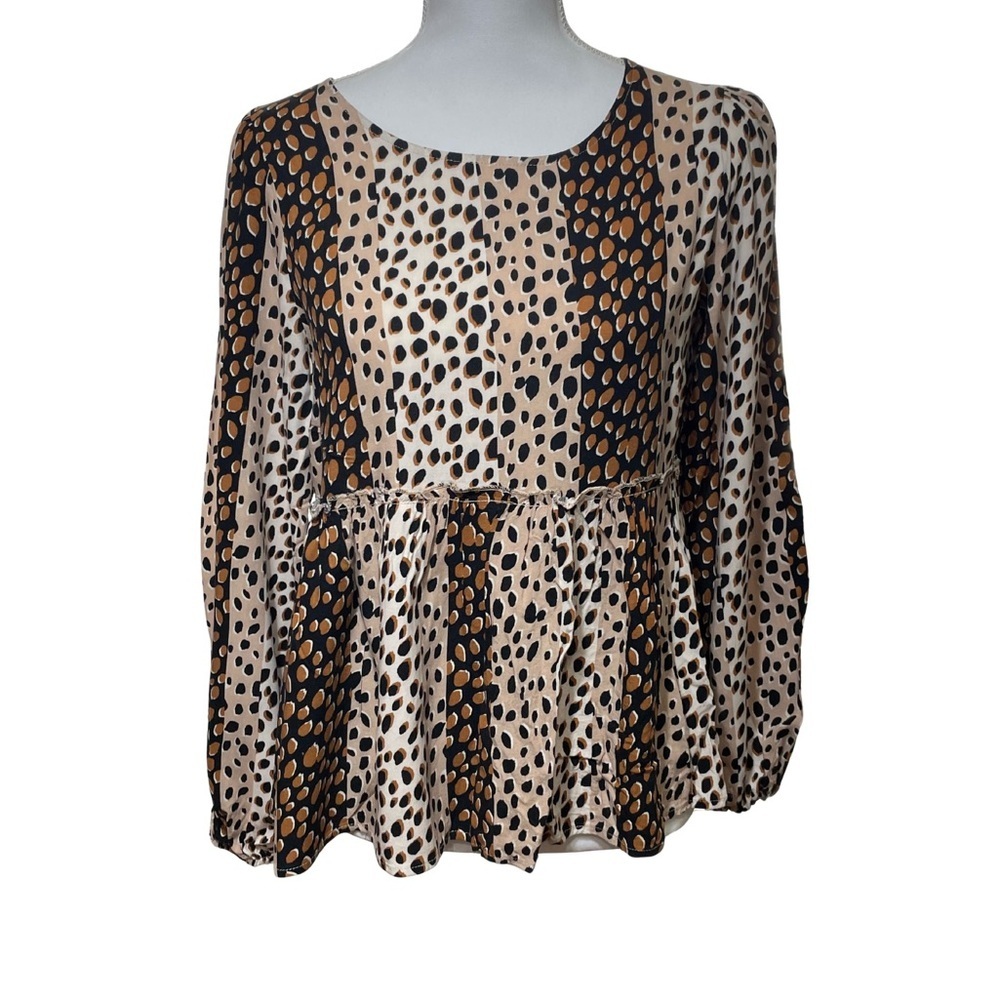 Andree By Unit Womens Blouse Long Sleeve Leopard Boho Size Small